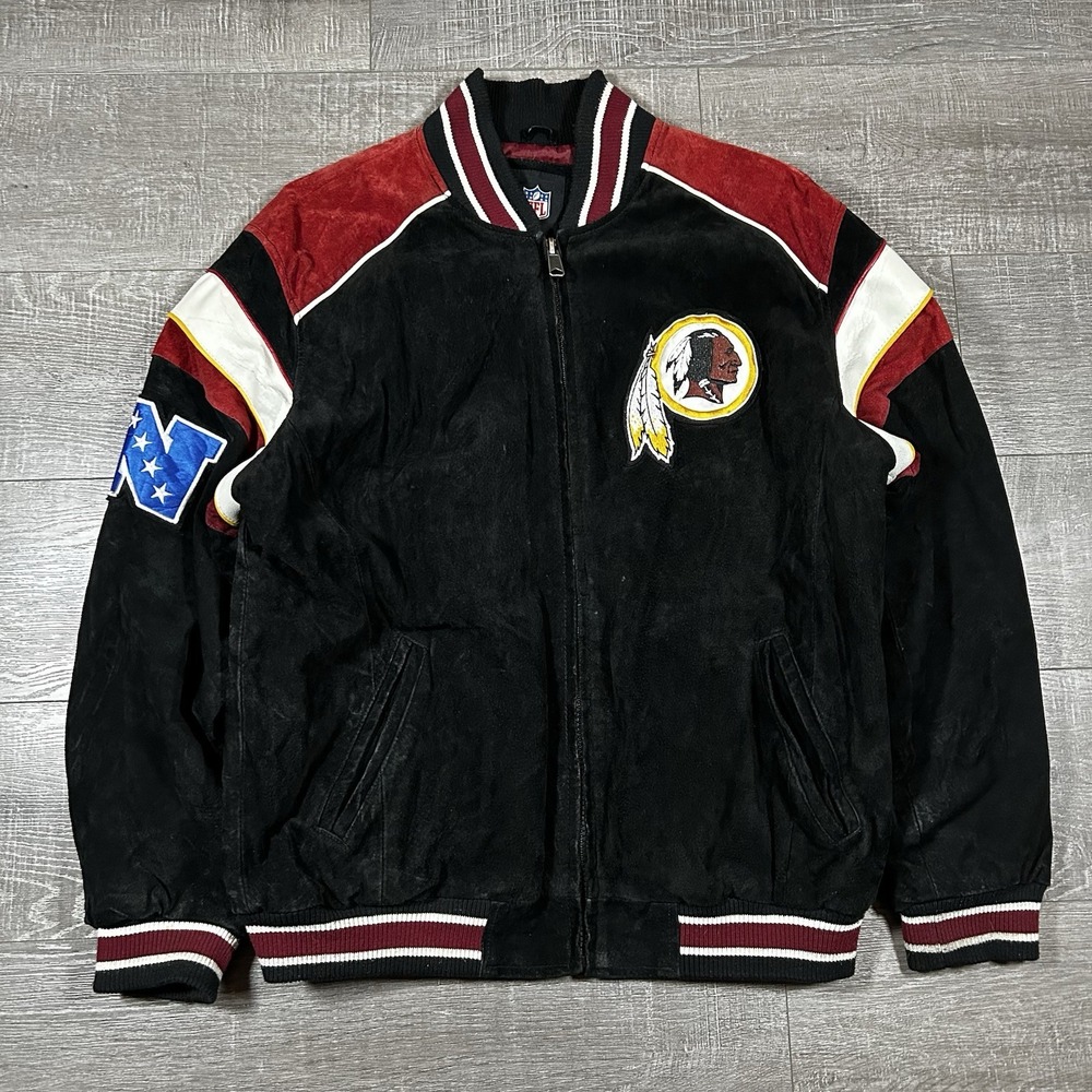 Vintage NFL Washington Redskins Suede‎ Jacket XL Black Red Leather Trim